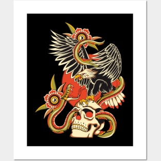 Snake eagle and skull Posters and Art